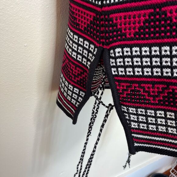 Asos Sweater Knit Tunic Dress Black White Pink Aztec Print Tie Sides Womens 8 - Picture 6 of 14